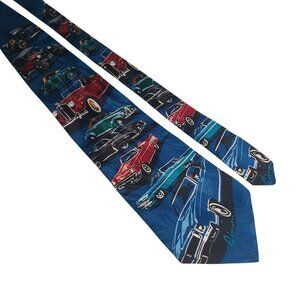 RM Style History Of Chevy Novelty Neck Tie Vintage Cars Blue All Silk Made USA